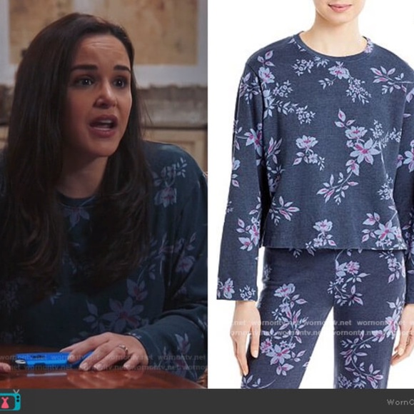 Sundry Dark Floral Striped Jogger Pants & sweatshirt set Navy Pink 2 piece Large - Picture 7 of 11